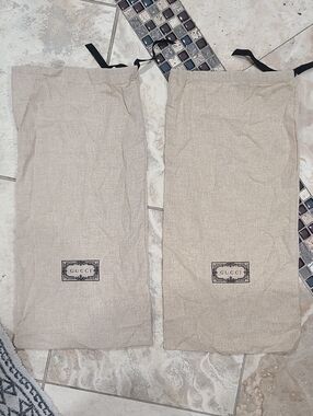 Gucci Beige Canvas Logo Two Shoes Dust Bag with Black Print